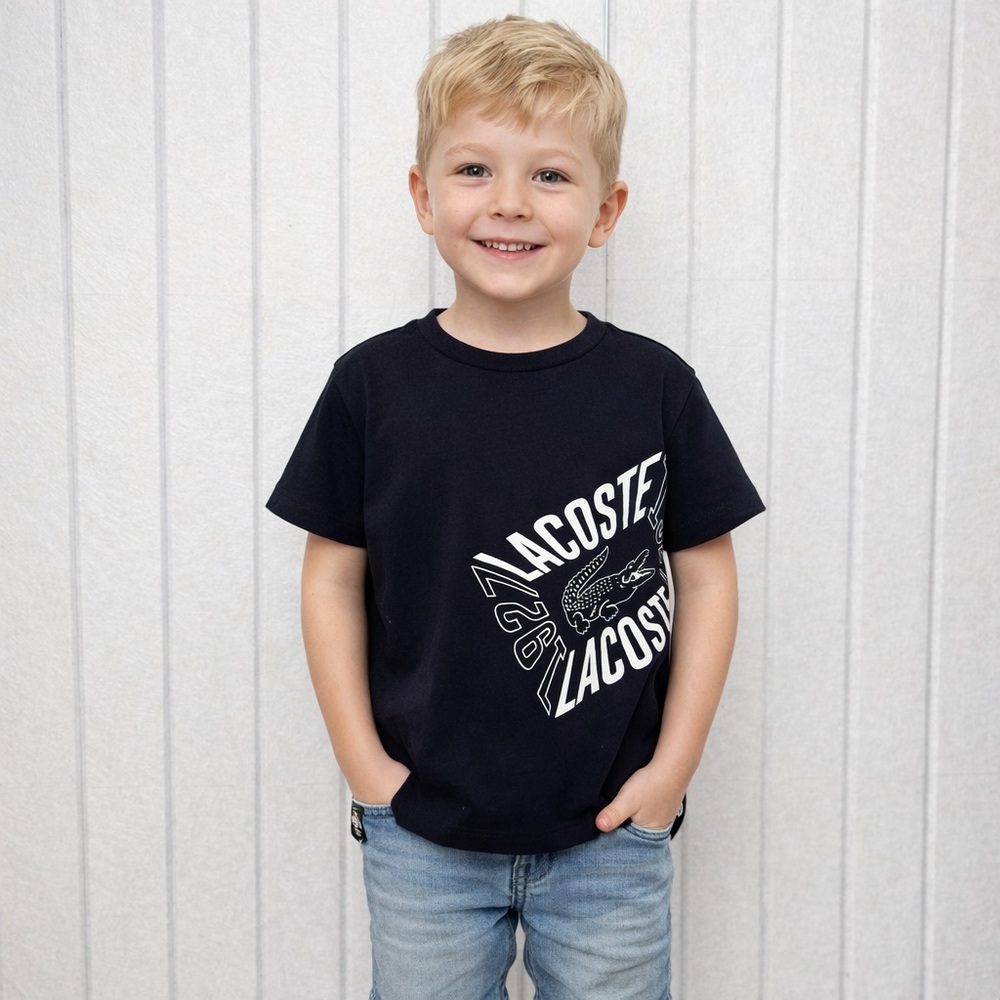 Lacoste Kids Navy Cotton Graphic Tee size 5‎